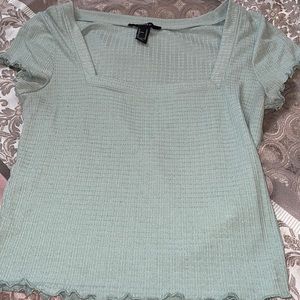 Knit lettuce trim top/ square neck top
